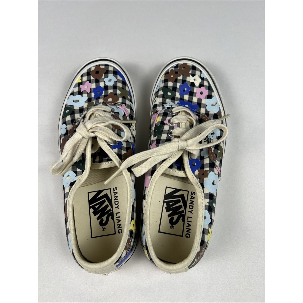 VANS X SANDY LIANG Authentic Sneakers Skate Shoes Gingham Floral Black 6.5